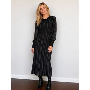 Conditions Apply Janel Knit Dress NWT Black Gray Stripe Size L